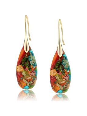 Natural Healing Stone Fishhoop Dangle Drop Earrings Statement Gold silver